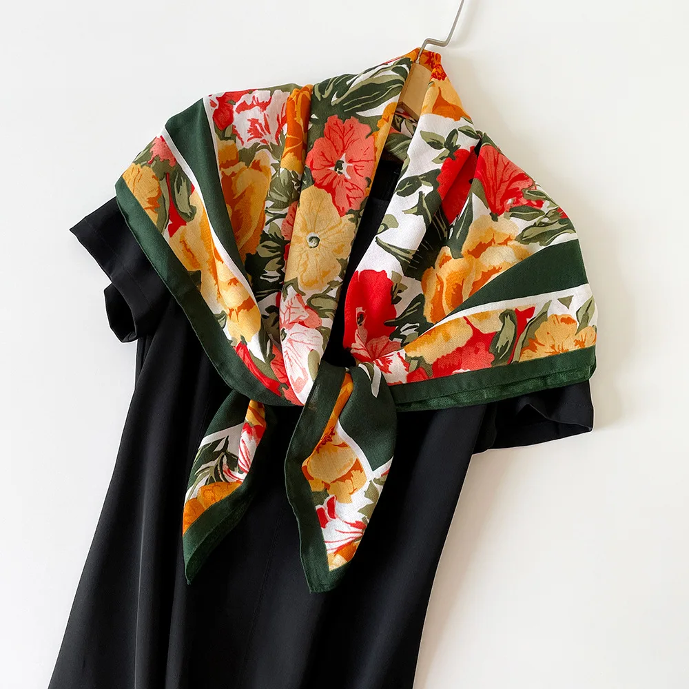 وشاح مربع بطبعة زهور 90 سم، وشاح رأس وشال متعدد الاتجاهات، خفيف الوزن ممتص للعرق وحماية من الأشعة فوق البنفسجية #5