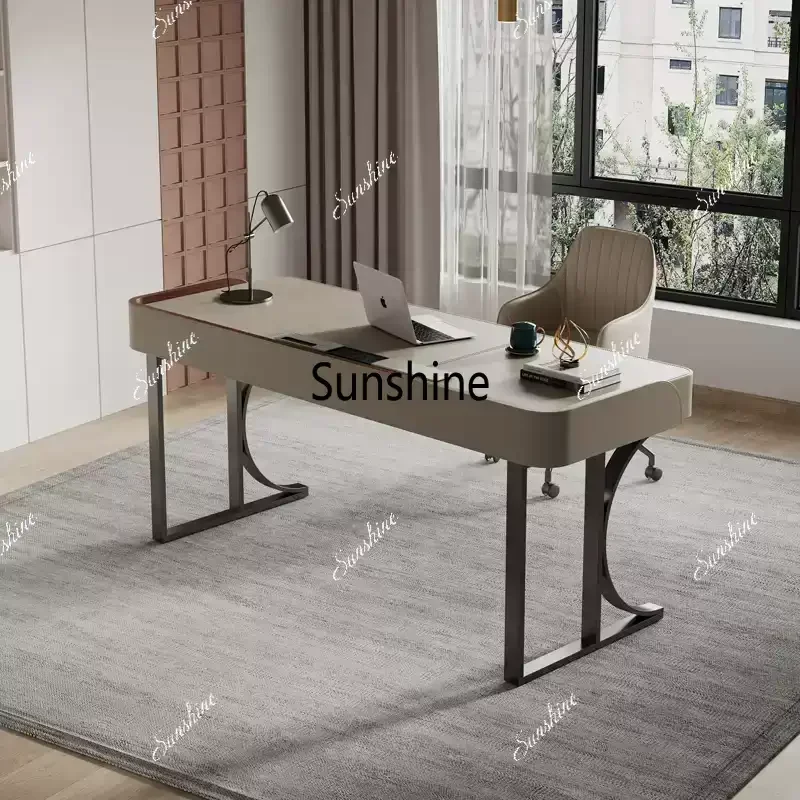 

Italian modern minimalist desk saddle leather desk study living room computer table solid wood boss writing desk