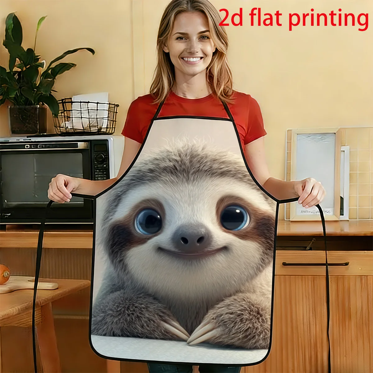 1pc 2D Flat Cute Sloth Smiling Pattern Apron Durable And Easy To Clean Adjustable Waist Tie  50x75cm 68x95cm