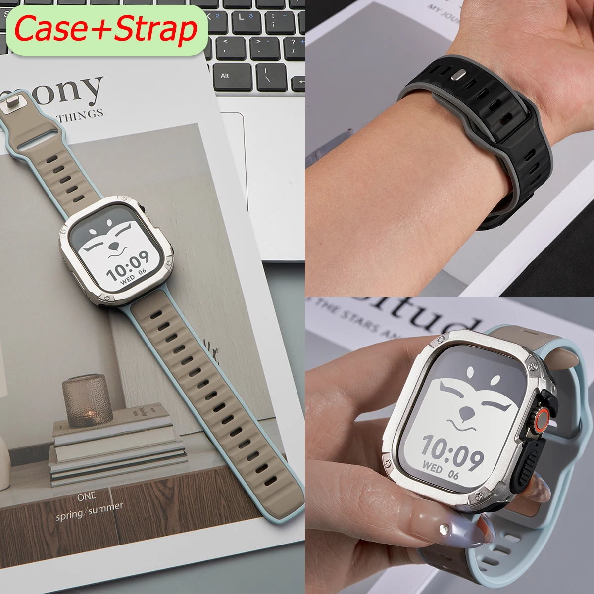 

Ремешок + чехол для Apple Watch 49 мм 44 45 46 мм ТПУ + защитный бампер для ПК, силиконовый ремешок для Iwatch Series 10 9 8 7 6 5 4 Se Ultra 1 2