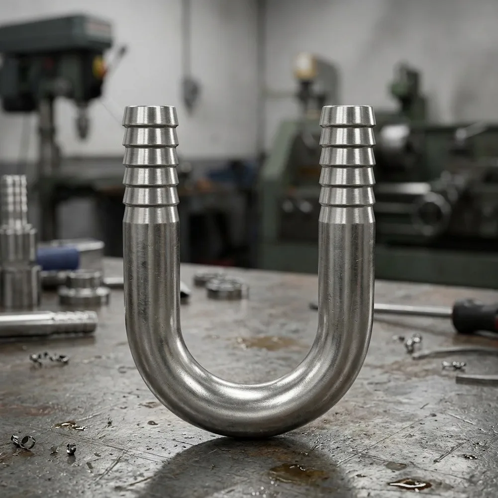 304 Stainless Steel U Shaped Hose Connector 5/8 Inch Barb Fitting For Fuel Water Oil Transfer Pipe Repair Mender Tool
