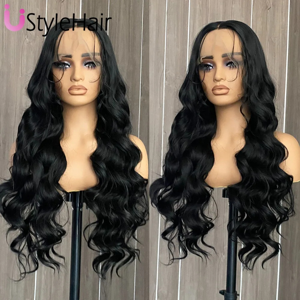 

Парик UStyleHair 13x6 с черной кружевной передней частью с детскими волосами, длинные волнистые парики для женщин, парик из синтетических волос для ежедневного использования, термостойкий