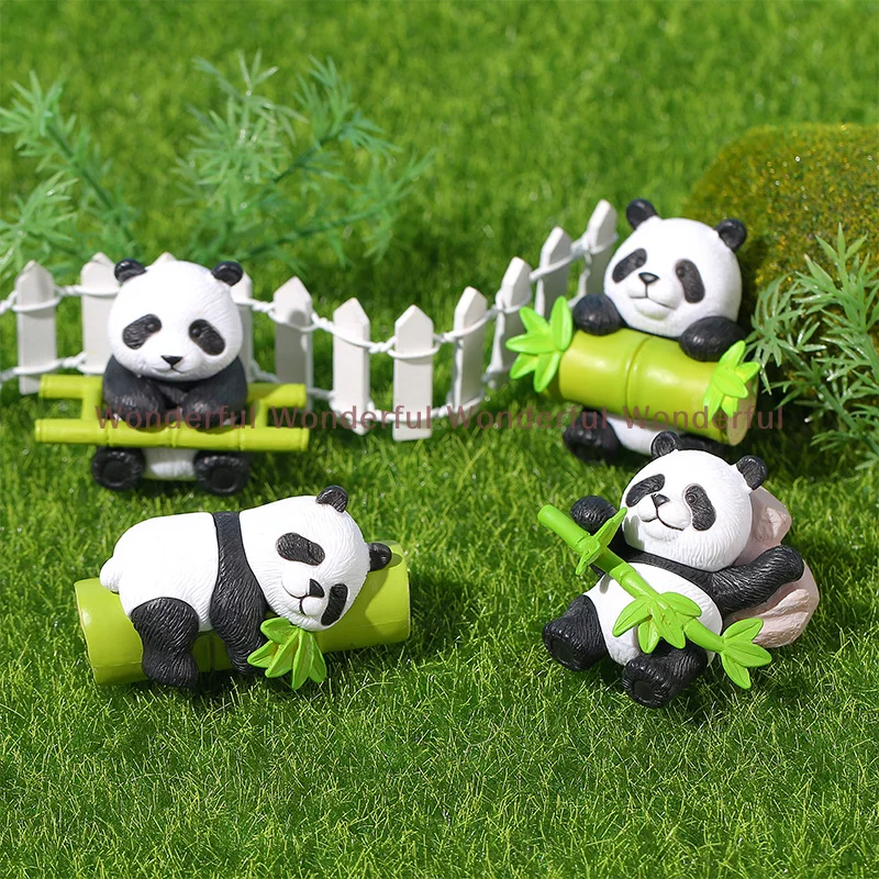 Creative Kawaii Mini Resin Panda Series Figurine Miniature Bonsai Doll House Decoration Accessories For Children Gift Toys