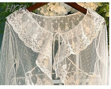 

Lolita Hollowed-out Horn Long Sleeved Lace Versatile Blouse Women Sweet Cute Doll Collar Lace-up White Cardigan Shawl Top Ladies