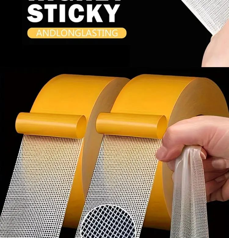 Superstarkes Filamentband, doppelseitiges Klebeband, robustes, durchscheinendes Netz, wasserdicht, spurlos, kraftvolles Gitter-Teppichband – Detail 2