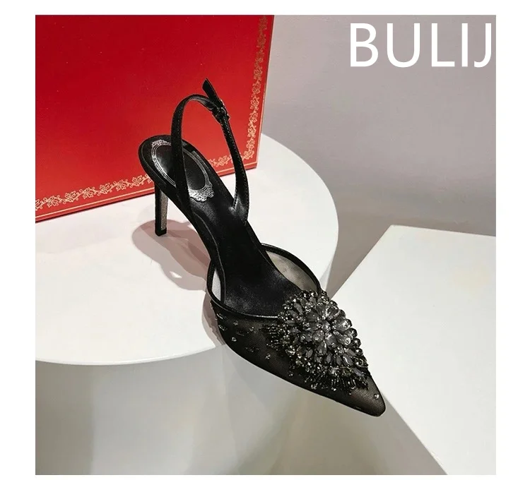 High quality Crystal diamonds High heels Ladies Breathable Lace Medium heel Thin heel Womens sandals Wedding shoes