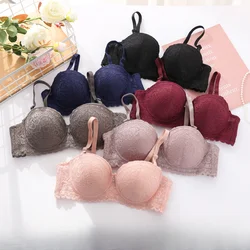 Sexy Lace Bras for Women Natural Latex Underwire Thickness Optional Underwear Women's Small Chest Side Gather Bra