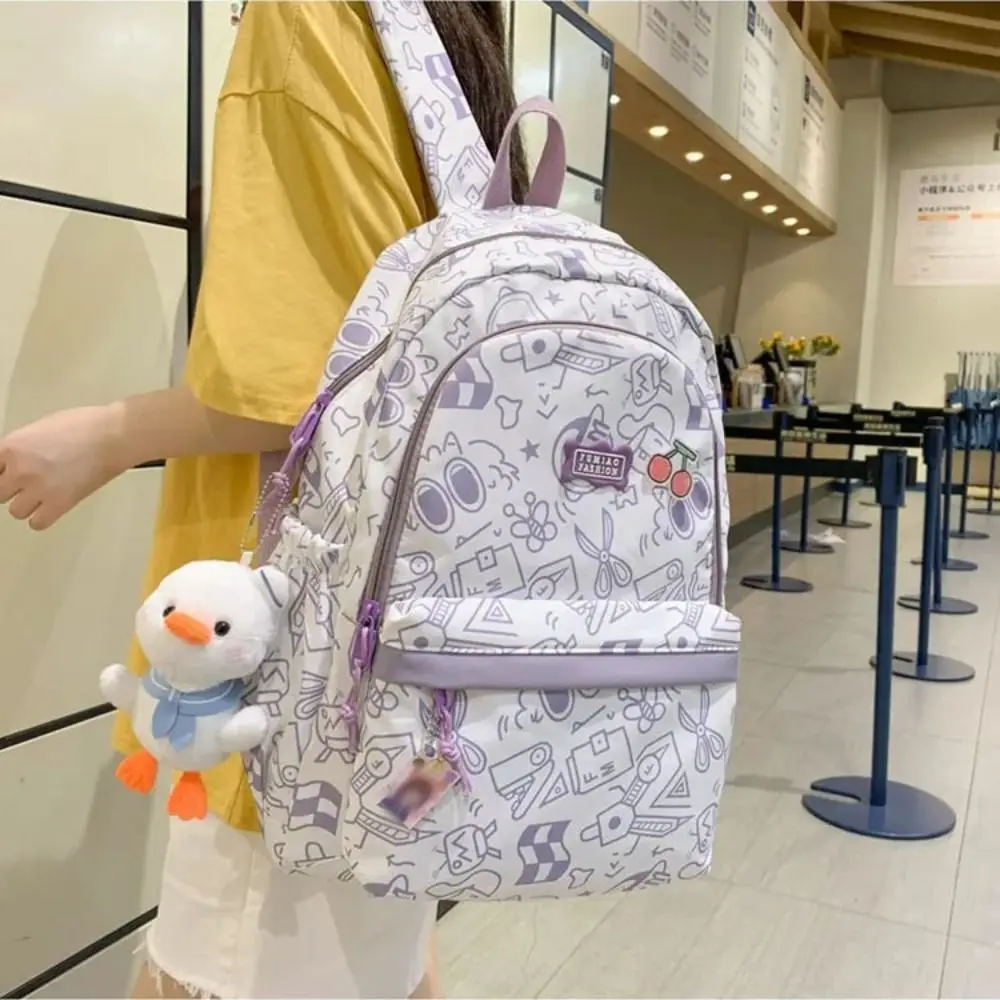 Large Capacity Fashion Students Backpack Graffiti Doodle School Bag Leisure Casual Shoulder Bag Textbook