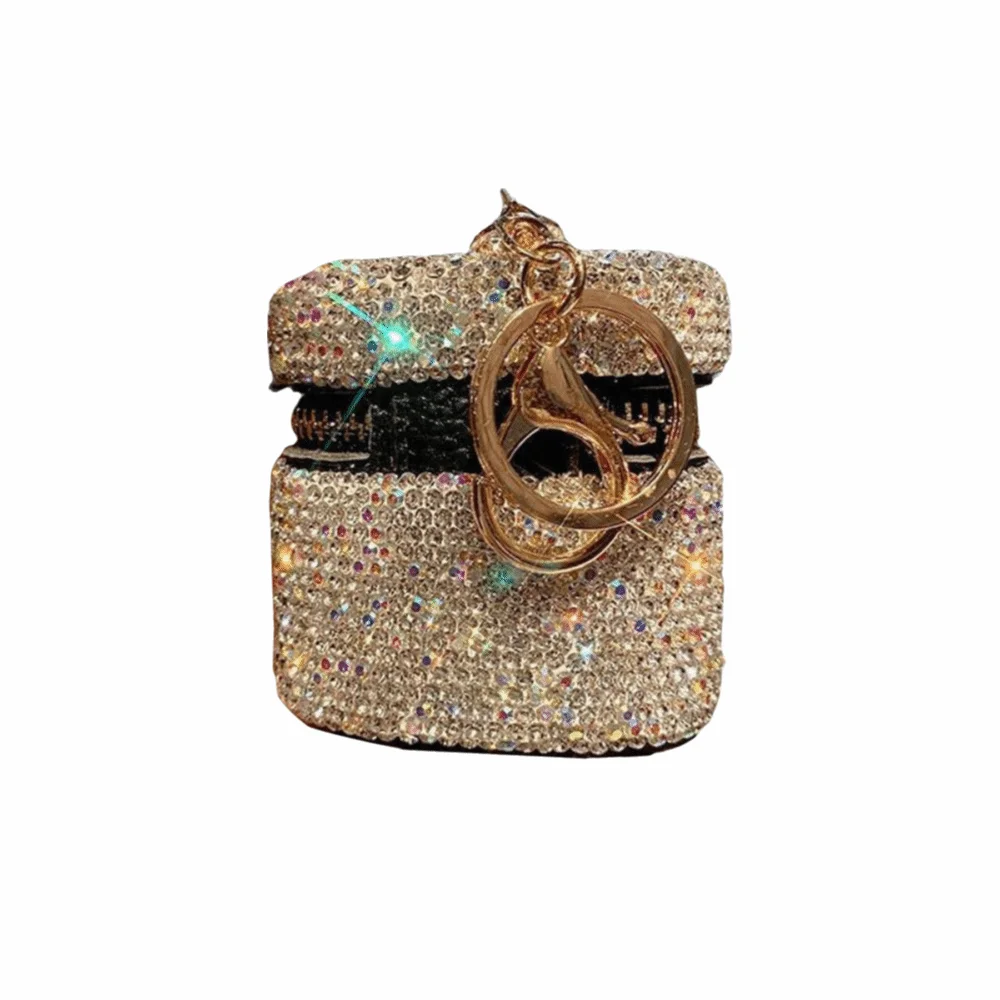 Bling Rhinestone-encrusted Storage Bag Creative Portable Mini Rhinestone Jewelry Box Silver Minimalistic Necklace Storage Case