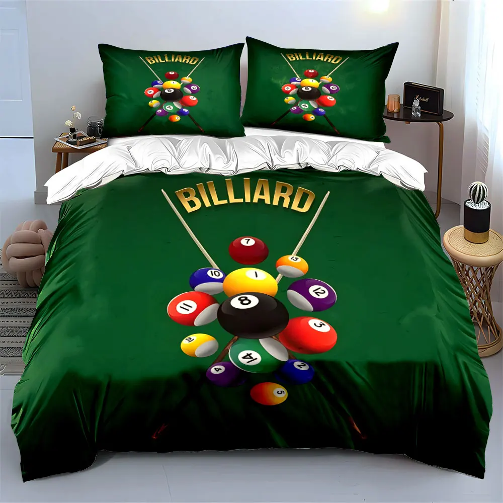 

Billiard Balls and Cues Set Multiple sizes kid's and adults' bedroom Exquisite 3PC bedding set, gift