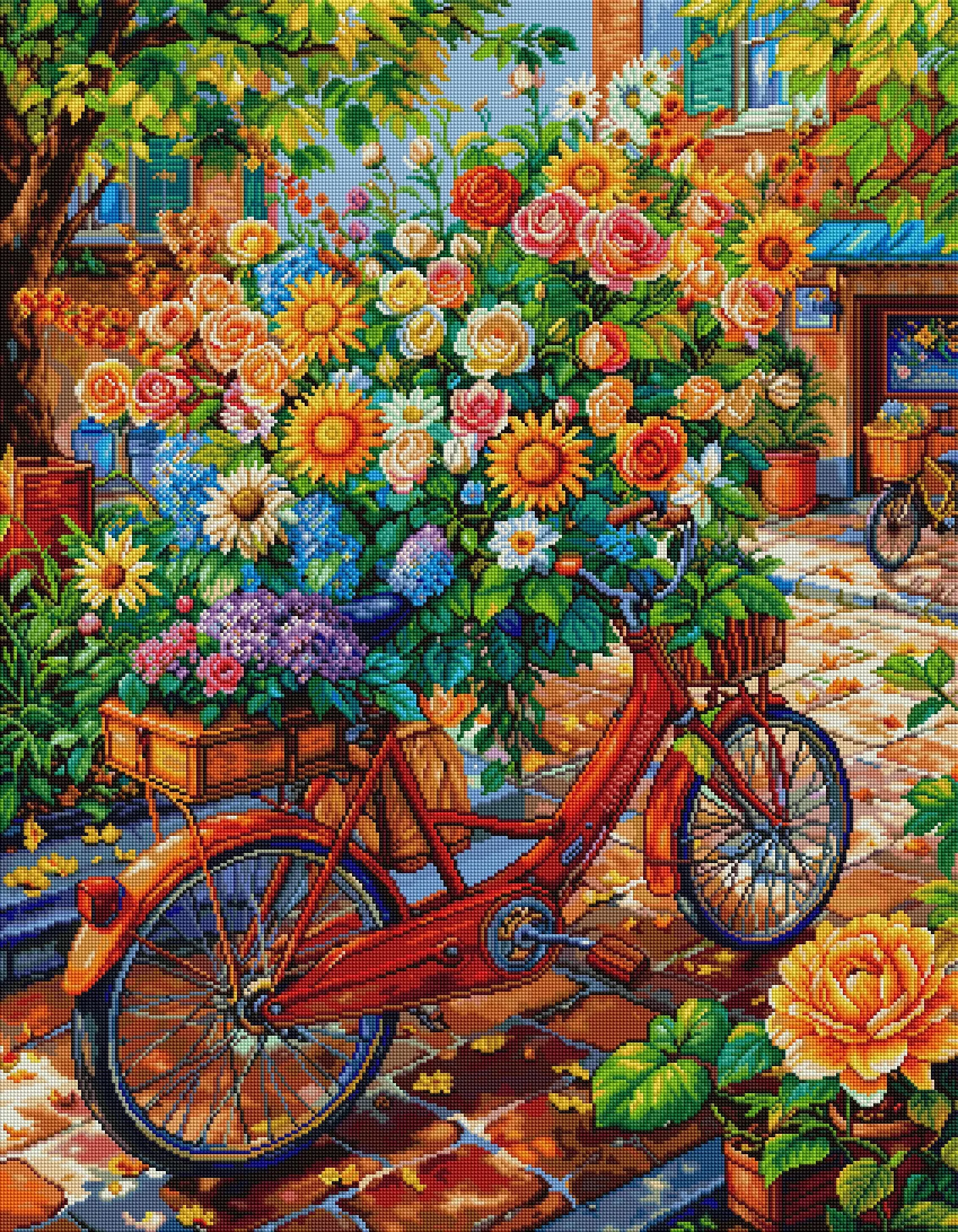 Diamond Painting Bicycle Full of Blooms Diamond Mosaic Handmade Art Exquisite Creative Gift Home Decoration