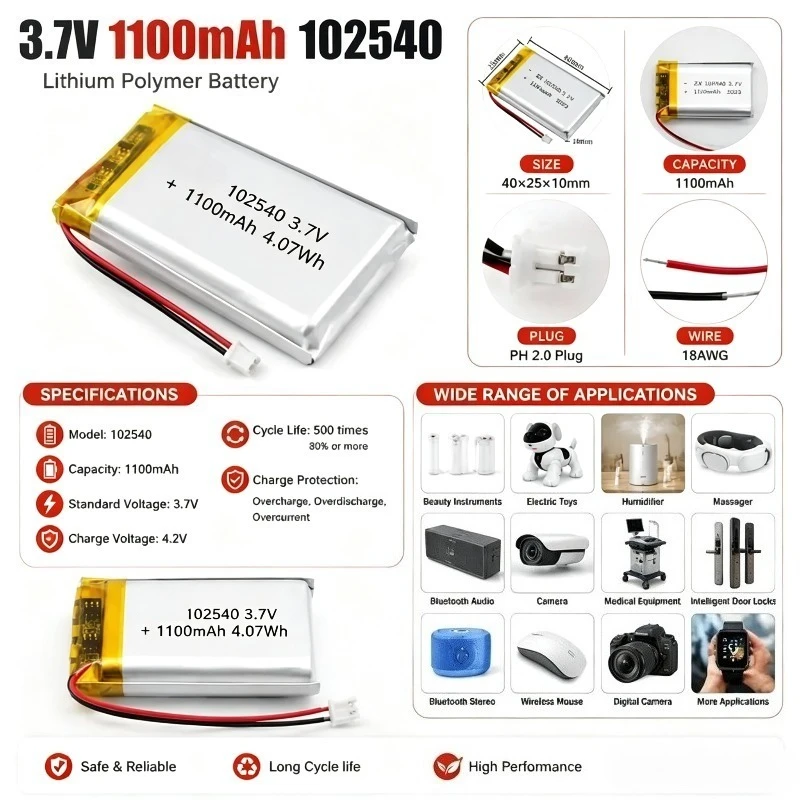 [New] for Lipo 3.7V 102540 Battery 1100mAh Polymer Batteries for Gps Locator Mp3 Mp4 Medical Beauty Equipment Rechargeable
