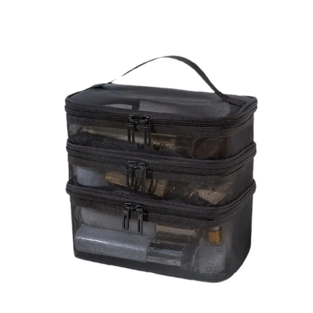 Portable Transparent Mesh Travel Cosmetic Bag Large Capacity Storage Make Up Organizer Bag 1/2/3 layer Toiletry Bag Women's
