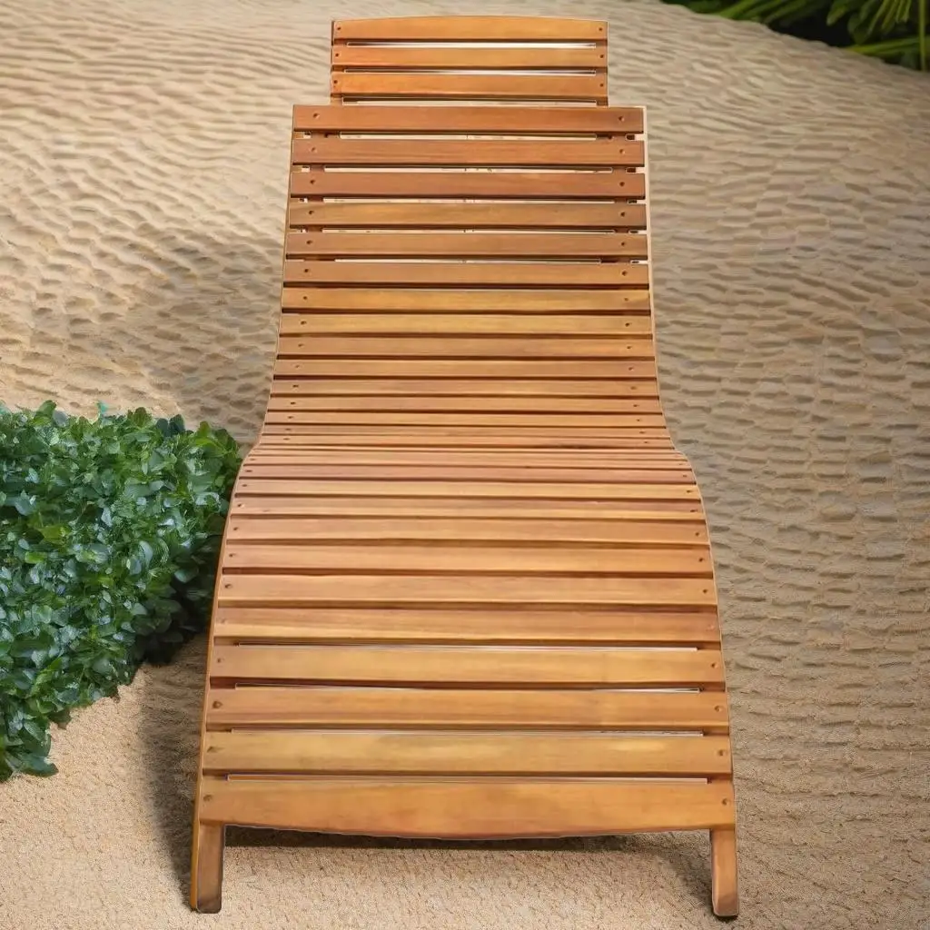 

Acacia Wood Patio Sun Lounger with Comfortable Cushion - Outdoor Relaxation Chair