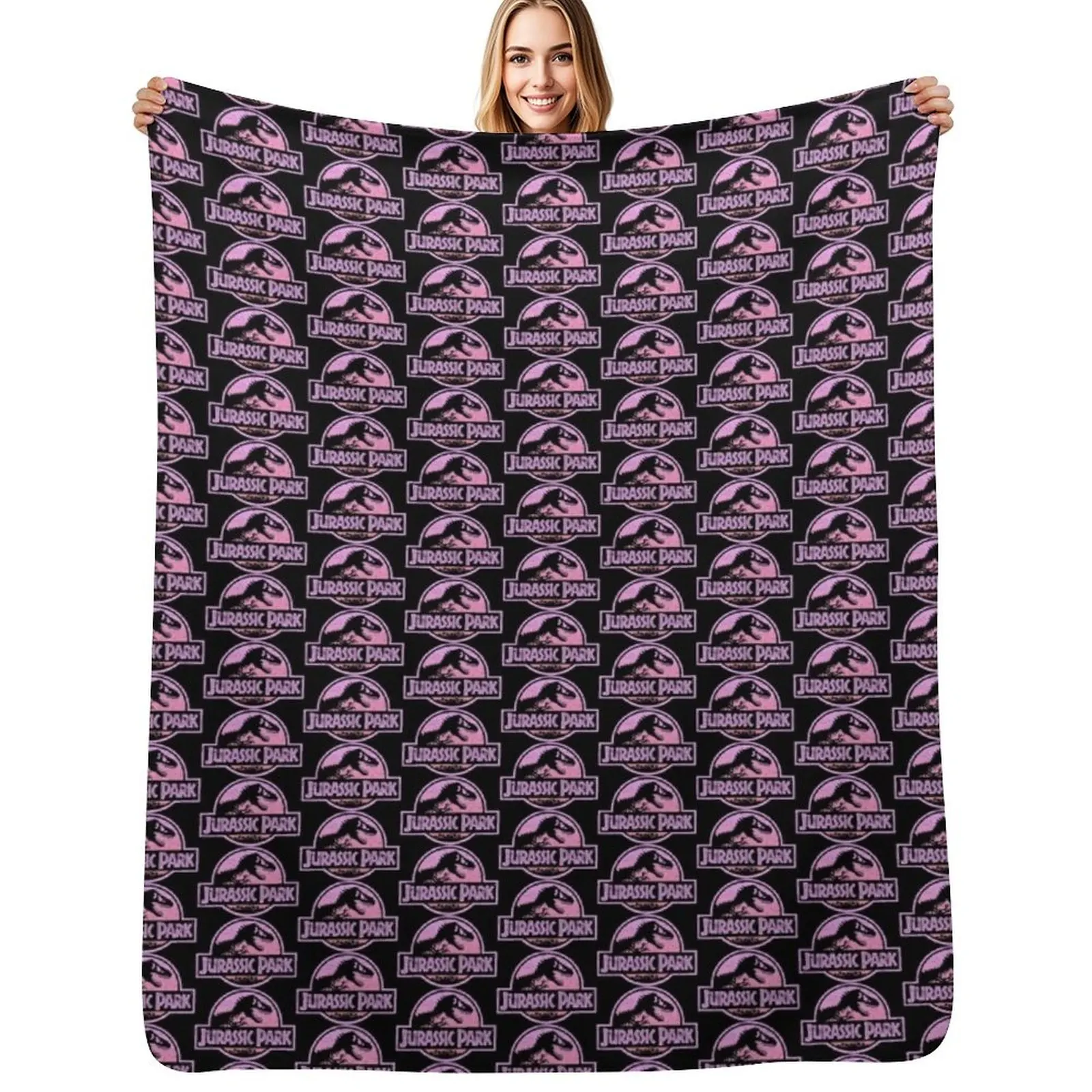 Manta con gráfico del logotipo de Jurassic Park en azul y morado, manta suave y acogedora para decoración del hogar