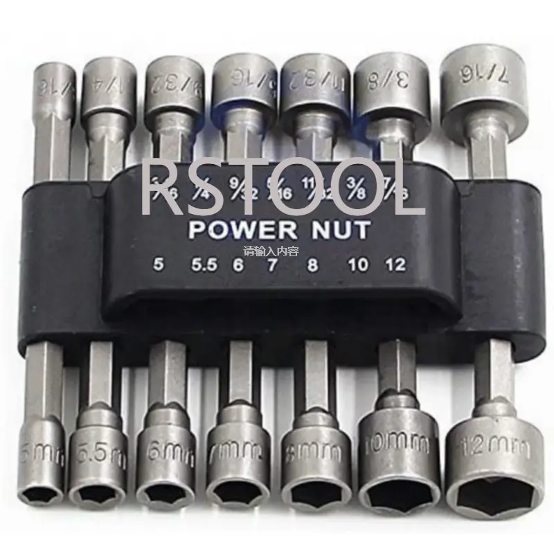 14 PCS Power Nut Driver Bit Set Electronic 5-12mm Hex Socket Adapter Forged hardened Chrome Vanadium Steel 1/4" Driver Nozzles
