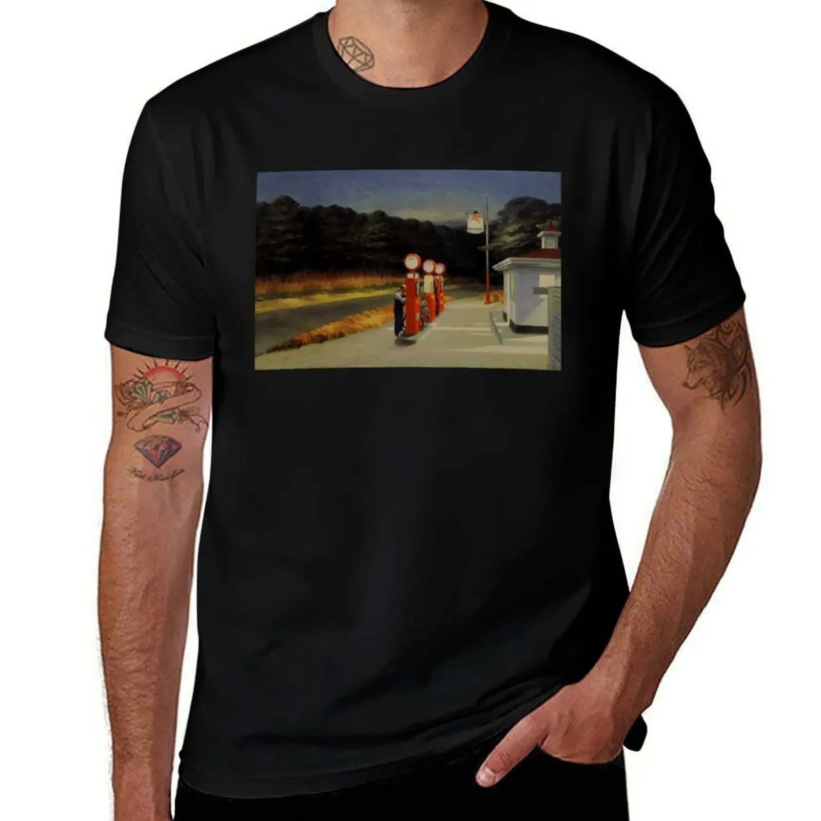 

High Res Edward Hopper Gas 1940 T-Shirt man t shirt summer t shirt men 100% cotton luxury brand man t shirts cotton T-shirt