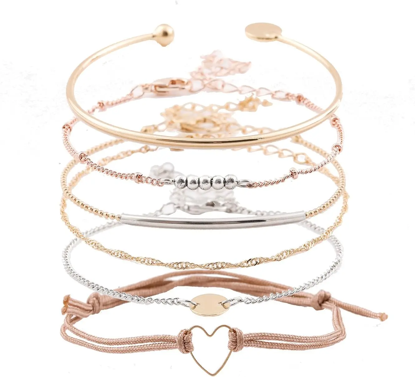Layered Beaded Bracelet Set Multiple Stackable Wrap Bangle Adjustable Jewelry for Stylish Layering