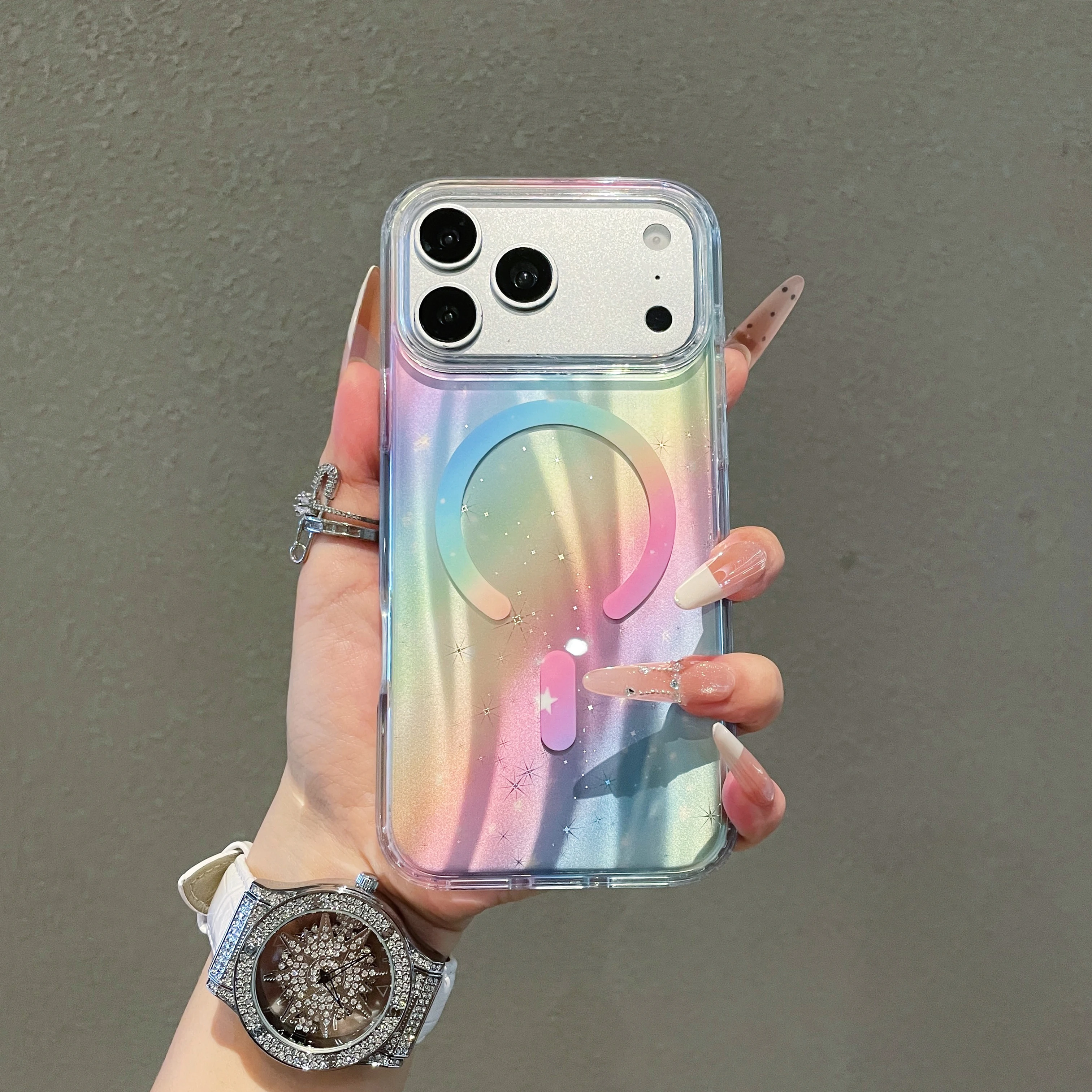 Coque souple magnétique effet marbre pailleté pour iPhone 18 17 16 15 14 13 Pro Max Plus 16Pro 15Pro ProMax Mag Safe