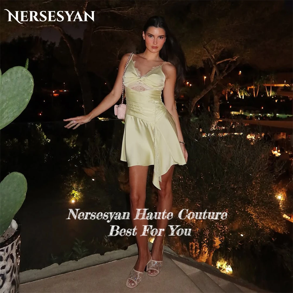 Nersesyan dentelle vert robes de bal bretelles Spaghetti Appliques plis Mini robe remise des diplômes retour robes de soirée 2025 personnalisé