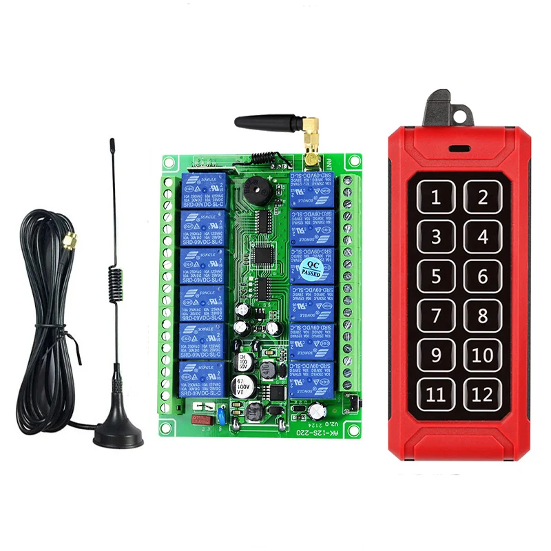 433MHZ 1000M Industrial DC 12V 24V 36V 48V 12CH RF Wireless Remote Control OverheadTravelling Crane System Receiver Digital Key