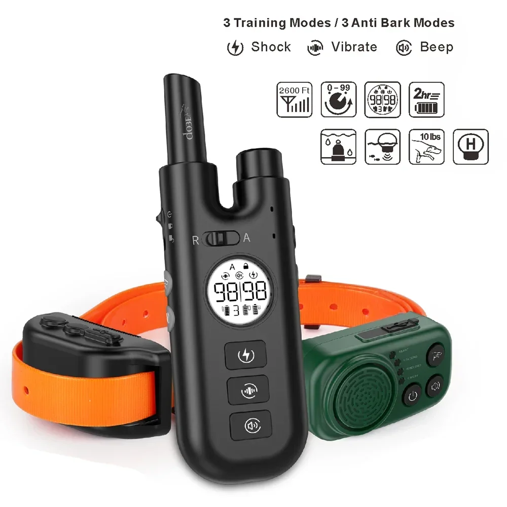 Dog Training Bark Collar, Beeper 2600ft Remote Electric Collar Dog Anti Bark Stop Training Collar Shock Vibration Sound for Dogs