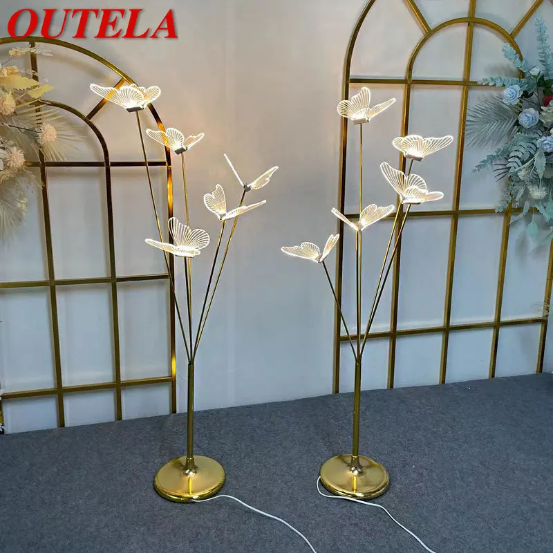 

OUTELA Modern Landscape Atmosphere Floor Lamp LED Creative Butterfly Standing Lights for Wedding Party Stage Background Decor