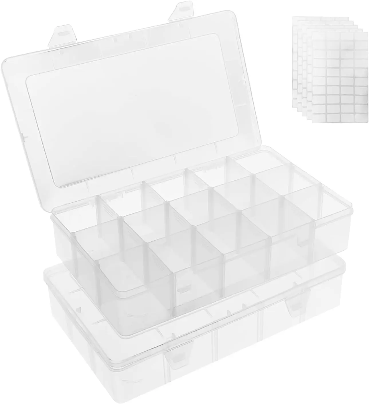 

15 Grid Adjustable Clear Plastic Organizer Box with Dividers for Jewelry, Beads, Screws, Arts and Crafts, 2 Pack