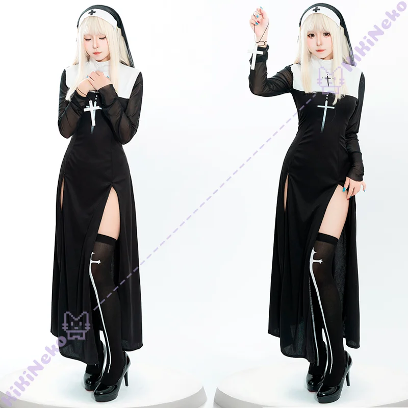 

Hallowmas Nun Cosplay Costume Sexy Nun Sister Fancy Dress Ball Outfit Dress For Party Comicon Doujin Carnival Role Play Adult