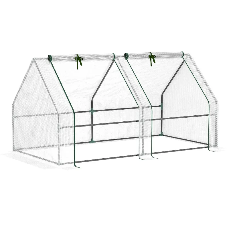

Mini Small Greenhouse with Steel Frame , PE Cover , Zipped Window Poly tunnel Steeple for Plants Vegetables, 180 x 90 x 90 cm, White