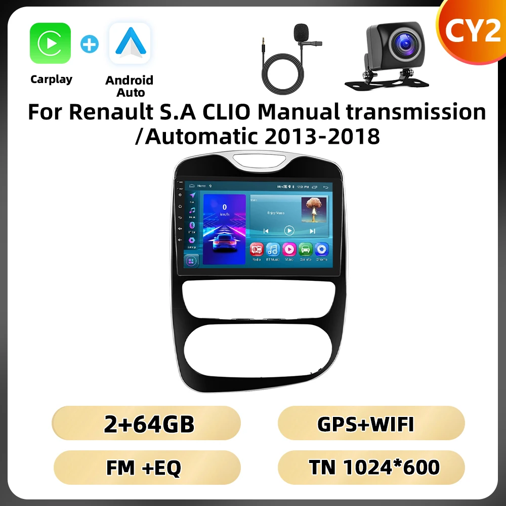 Podofo 10.1 ''2din Autoradio Voor Renault S.a Clio Handgeschakelde Versnellingsbak/Automatische 2013-2018 Carplay Android Auto Gps Wifi 4G Dsp