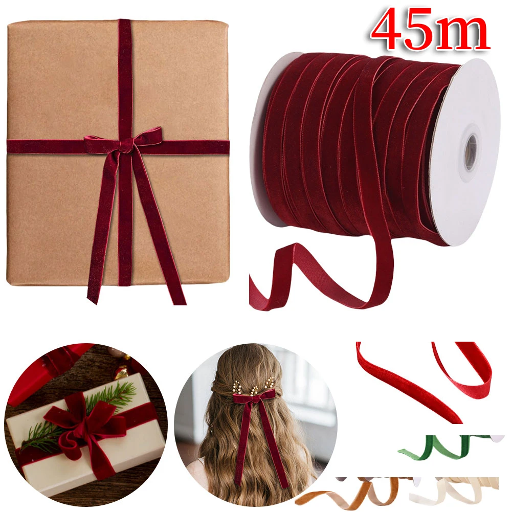

Бархатная лента, декоративная лента с катушкой, ширина 1 см, 50 ярдов, лента флориста «сделай сам», для подарочной упаковки, художественные ремесла, приглашения, шитье