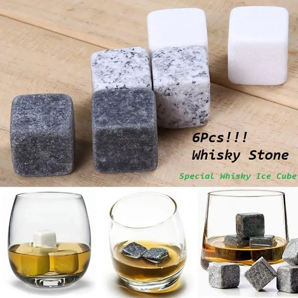 Bar 6Pcs Marble Cubes Whiskey Drinks Chilling Ice Stone Cocktail Accessories