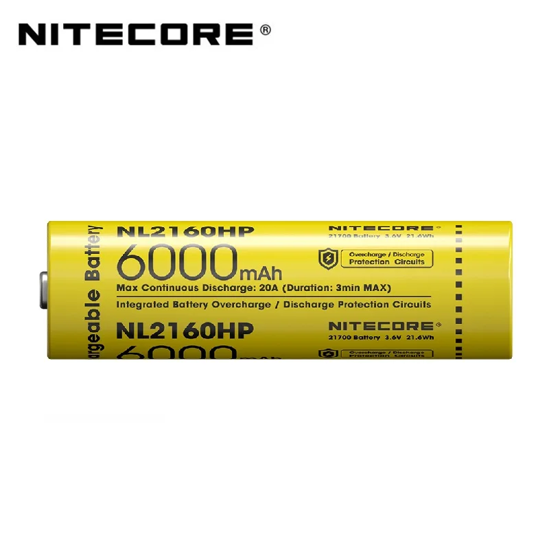 High Capacity NITECORE NL2160HP 6000mAh 3.6V 21700 Li-ion Rechargeable Battery