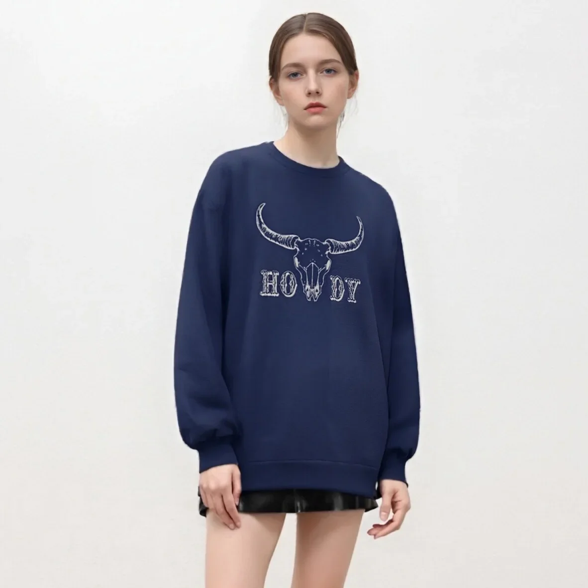 Frauen Rundhals Langarm Samt Winter Lässige Mode Cowgirl Stil Howdy Drucken Sweatshirt Pullover Winter Frau Kleidung 2025
