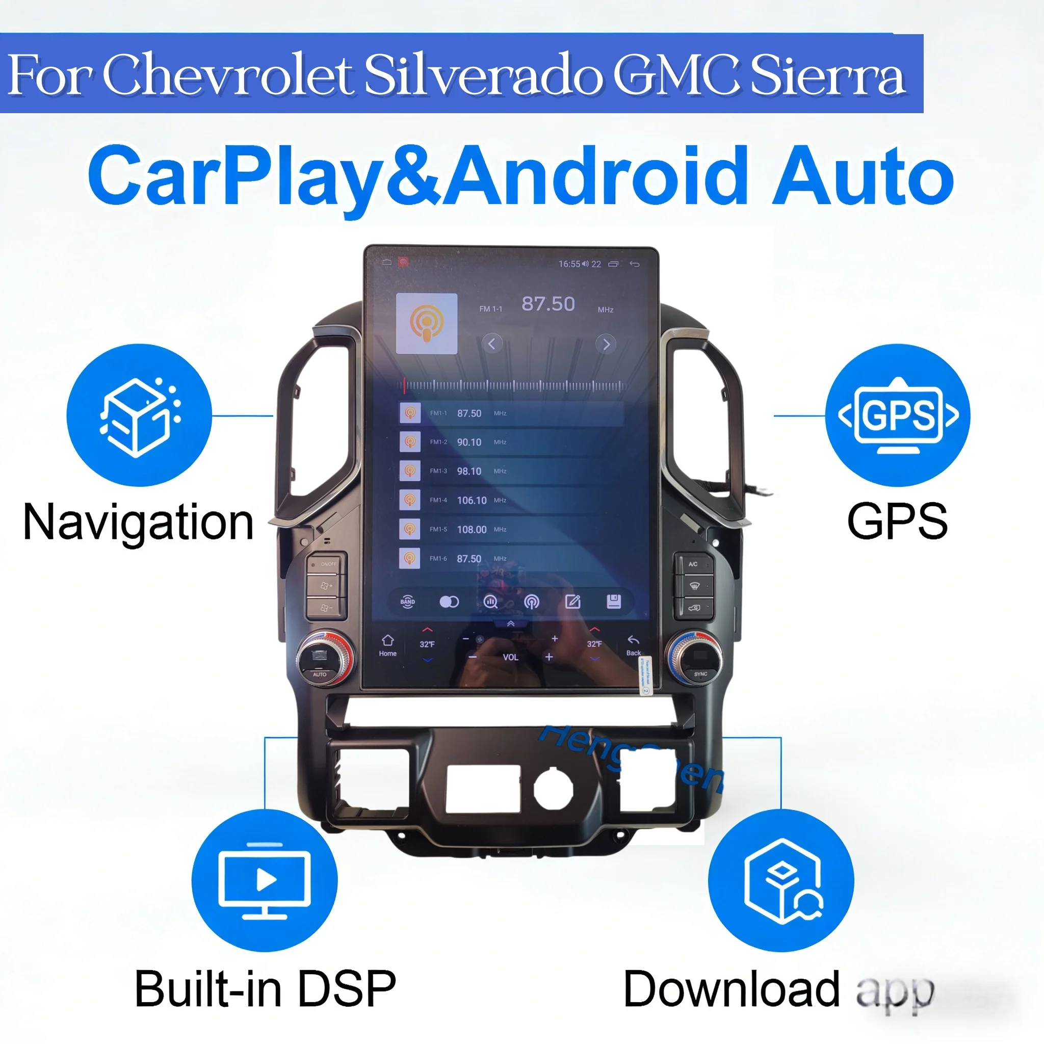 Radio Estéreo para Auto de 15.6 Pulgadas para Chevrolet Silverado GMC Sierra 2019-2023 UIS7862(S) Octa-Core, CarPlay Inalámbrico, Android Auto, GPS, FM