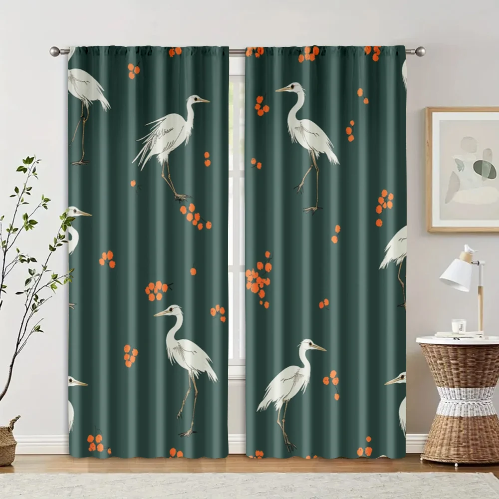 2pcs, Fashionable Curtains Egret Polyester Easy Install (without rod) Holiday for Living Room, Semi-Sheer Polyester Drapes,