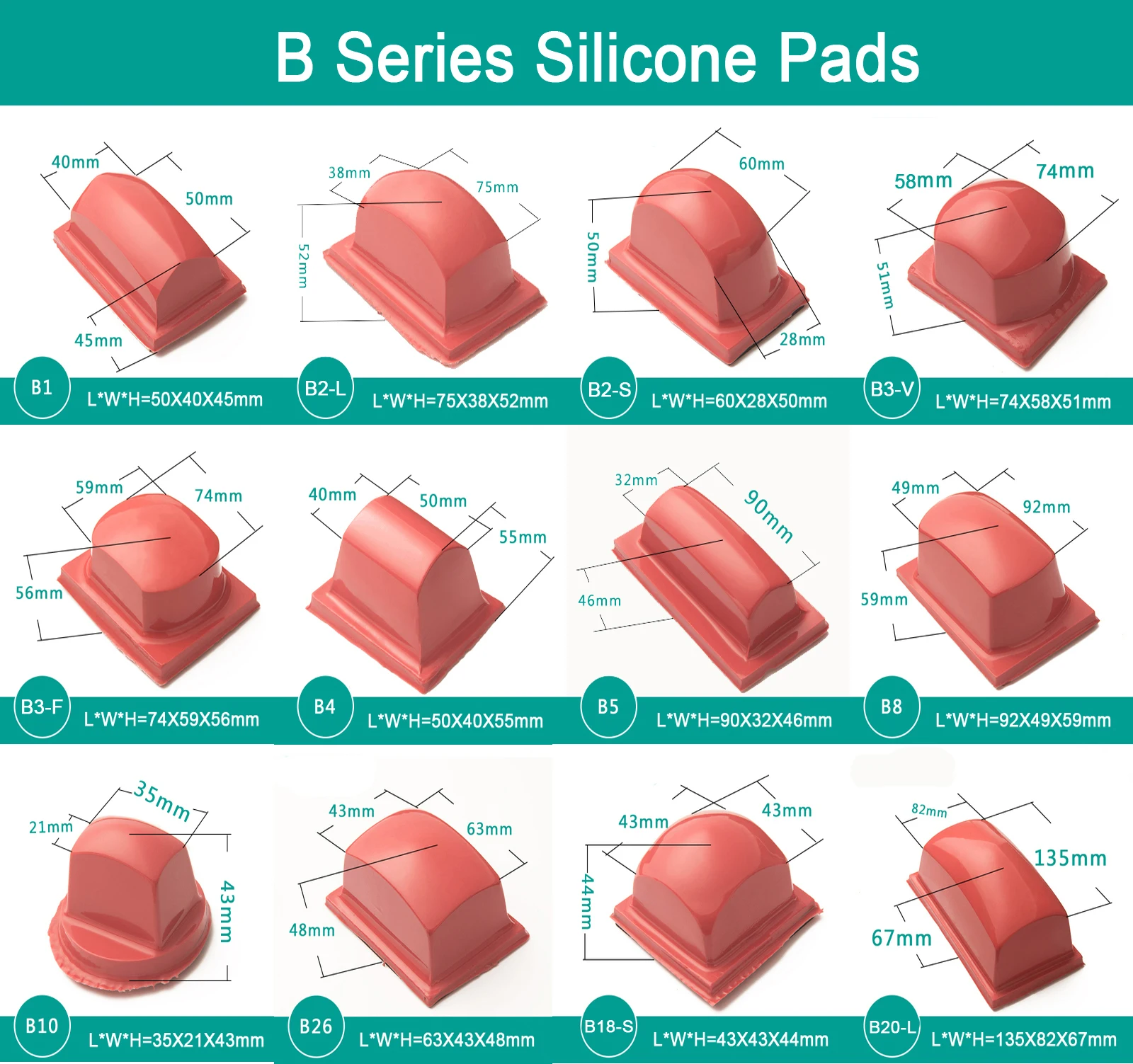 TJ B2 Großhandel Tampondruckmaterial Silikonkautschukkopf B2 Kleine Größe: L*B*H=60x28x50mm