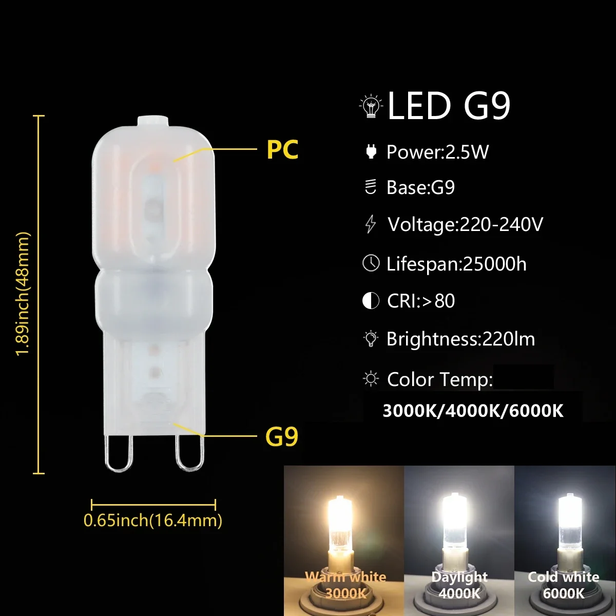 G9 AC220V LED corn lamp bubble insertion  2.5W 3W super bright without strobe Crystal lamp can replace 20W 50W halogen lamp