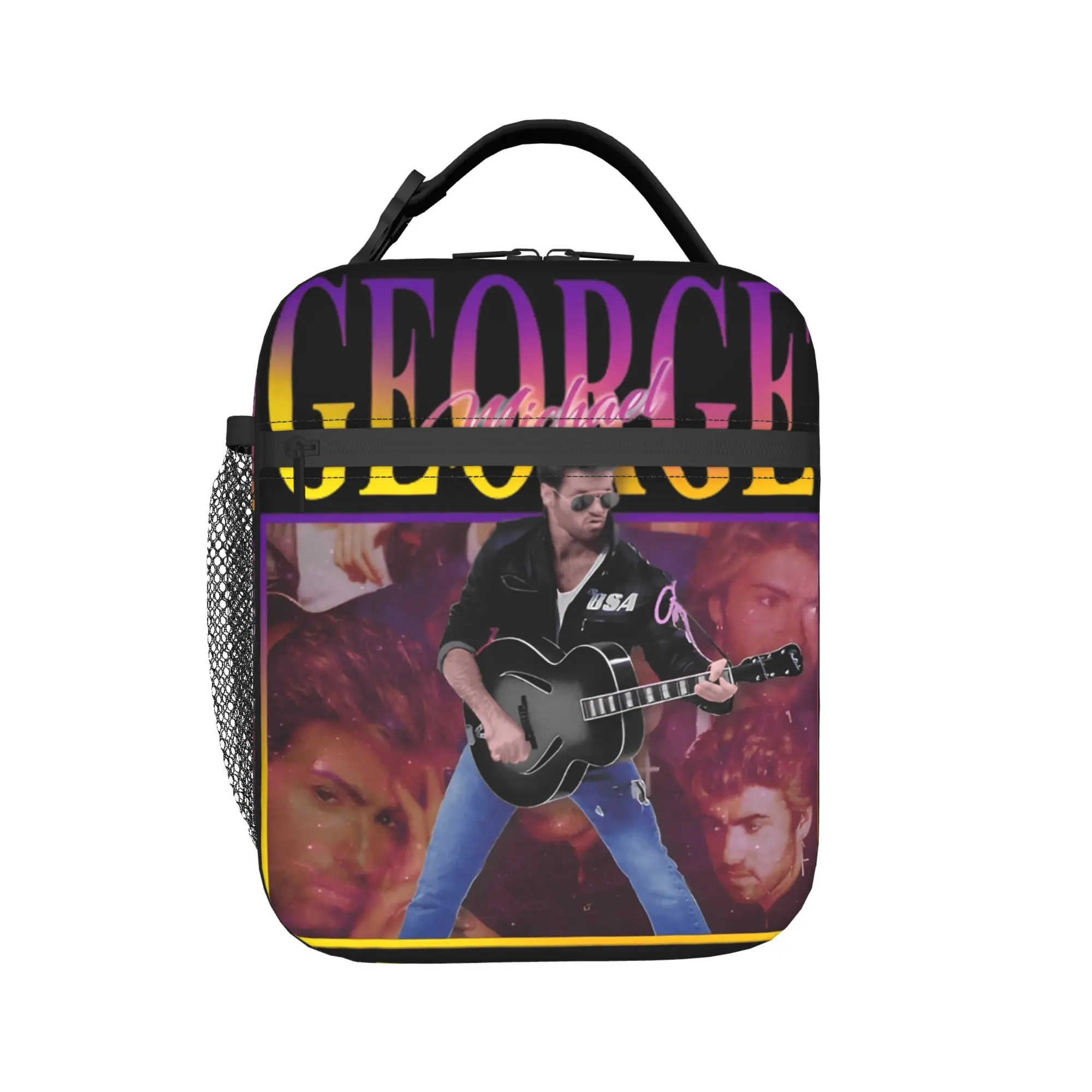 George Michael British Singer Lunch Bag Zipper Lunch Box Unisex Outdoor Picnic Cooler Bag Casual Oxford Thermal Tote Handbags