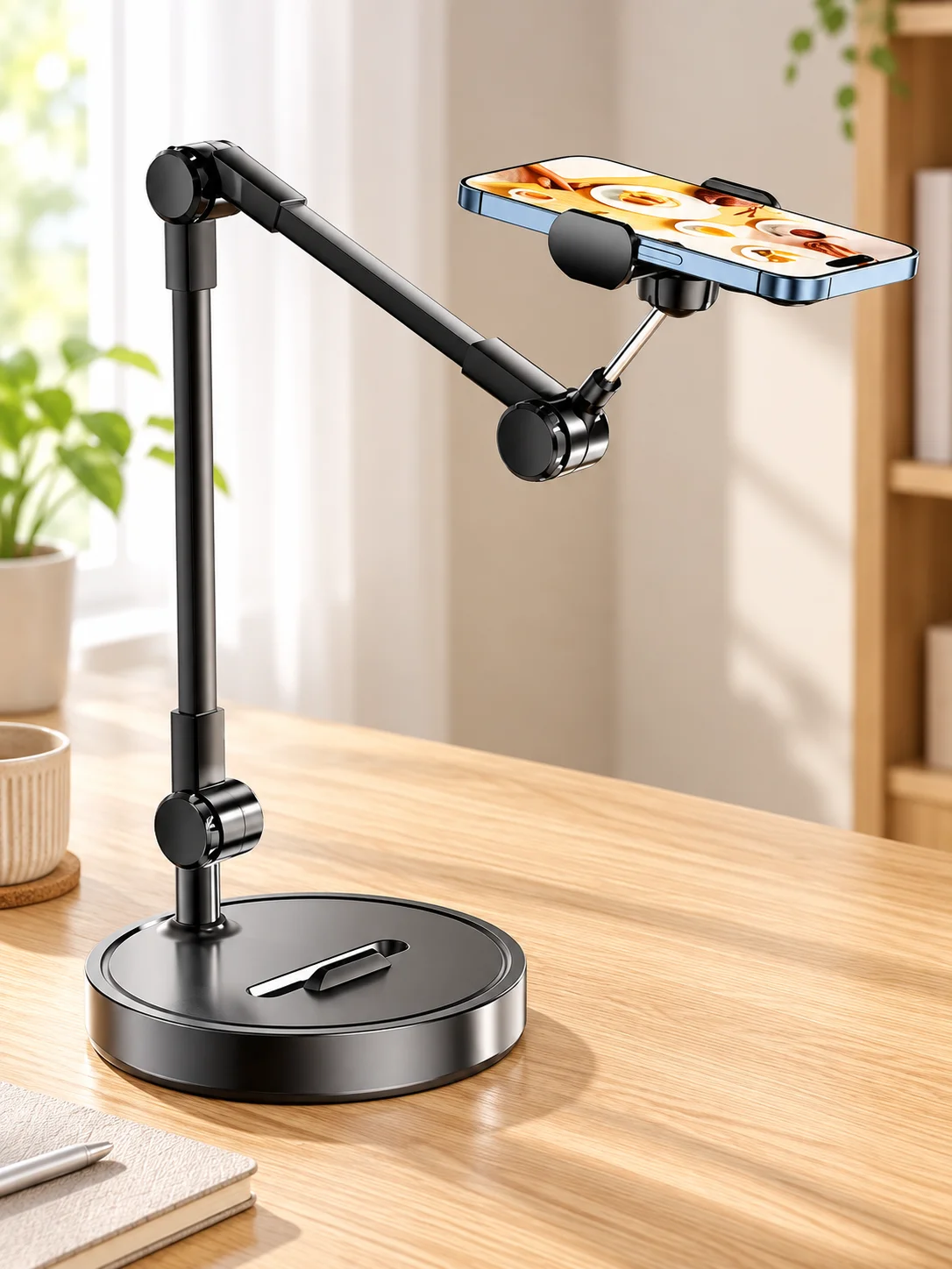Adjustable Folding Desktop Phone Stand with Telescopic Arm, Rotating Holder for Video Calls, Cooking and Live Streaming - view 4