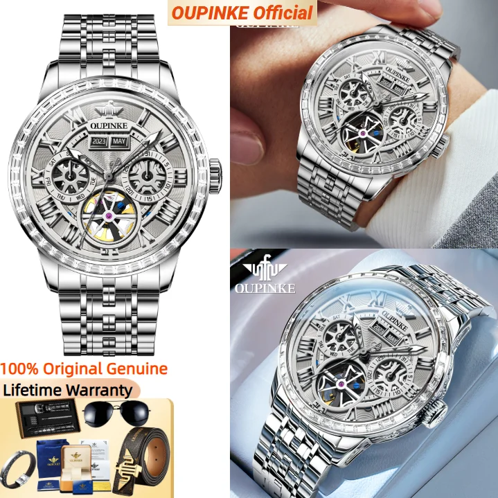 

OUPINKE Mens Watch Full Skeleton Hollow High end Automatic Mechanical Wrist watch for Men Original Brand 3252