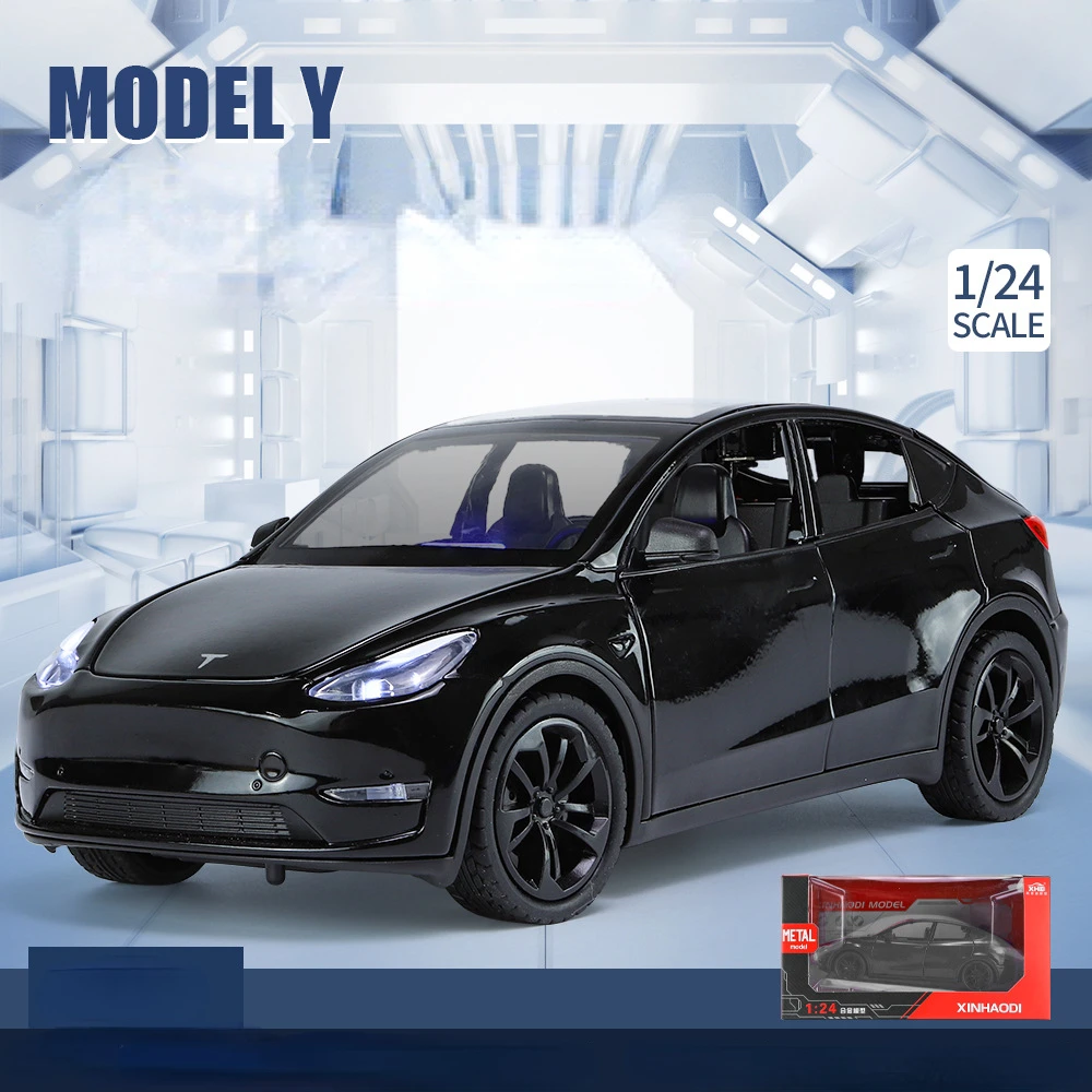 1:24 TESLA MODEL Y Simulation Alloy Car Model Vehicle Sound And Light Pull Back Toy Car Boy Collection Decoration Gift C203