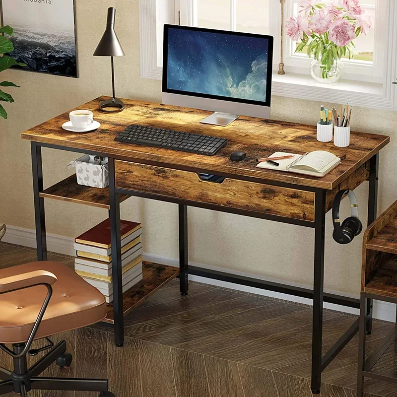 

-Modern Office Computer Table Desk With Drawers And Storage Rack