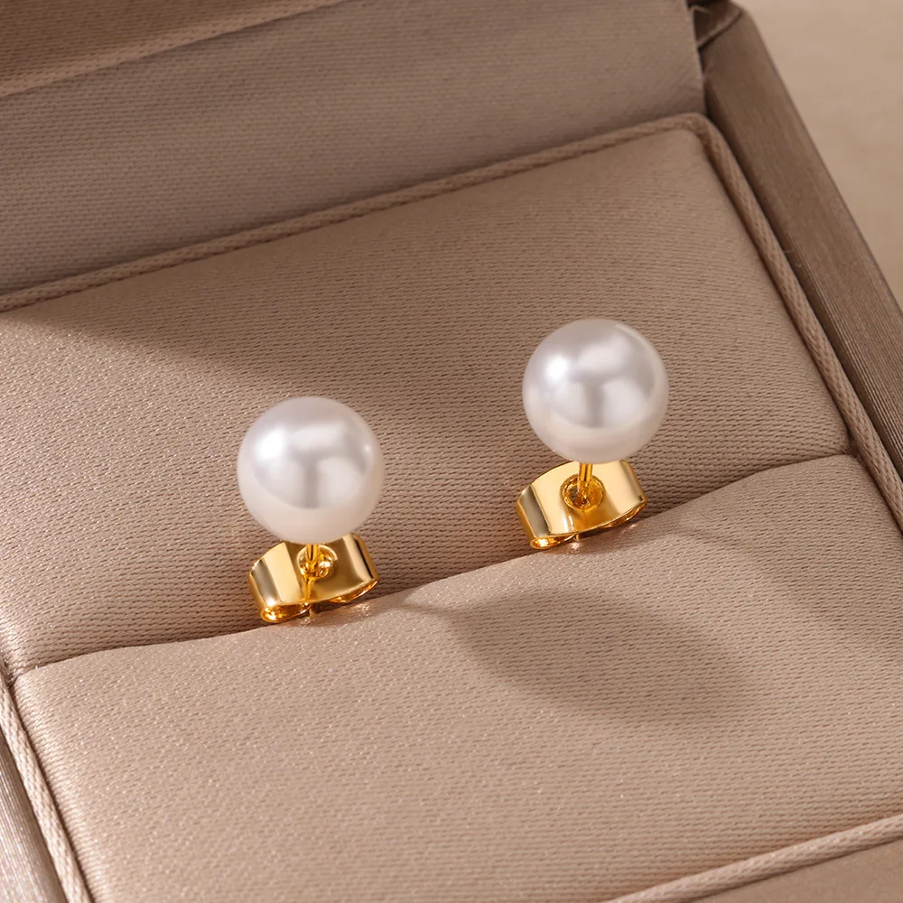 Peal Stud Earrings for Women Gold Color Imitation Pearls Stainless Steel Earrings 2024 Trend Cute Ear Jewelry freeshiping items