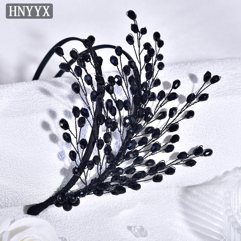 

HNYYX Handmade Woven Headband Black Crystal Hairband Bling Wedding Dress Headpiece Party Prom Hair Accessories A214
