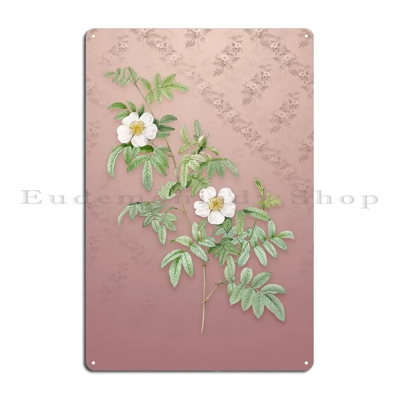 Musk Rose On Dusty Pink Metal Signs Wall Mural Decoration Printed Poster Wall Decor Tin Sign Poster