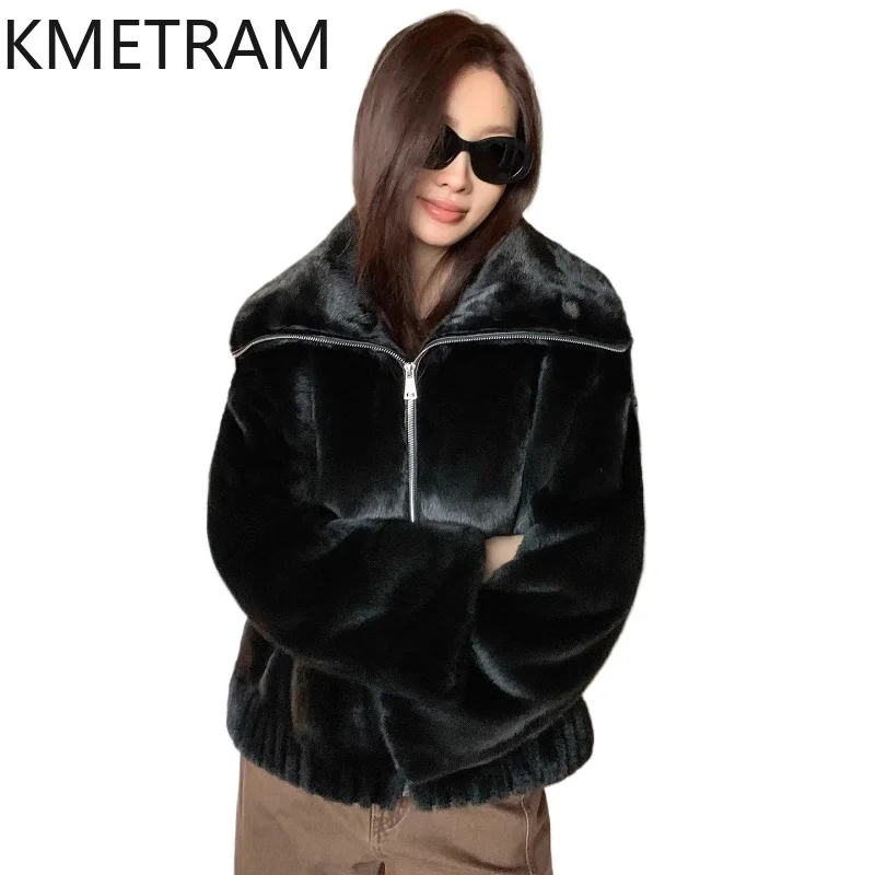 

KMETRAM 100% Natural Whole Mink Fur Jacket Woman Lapel Zipper Style Black Mink Fur Coat Winter Jacket Women Clothing 2026 шуба