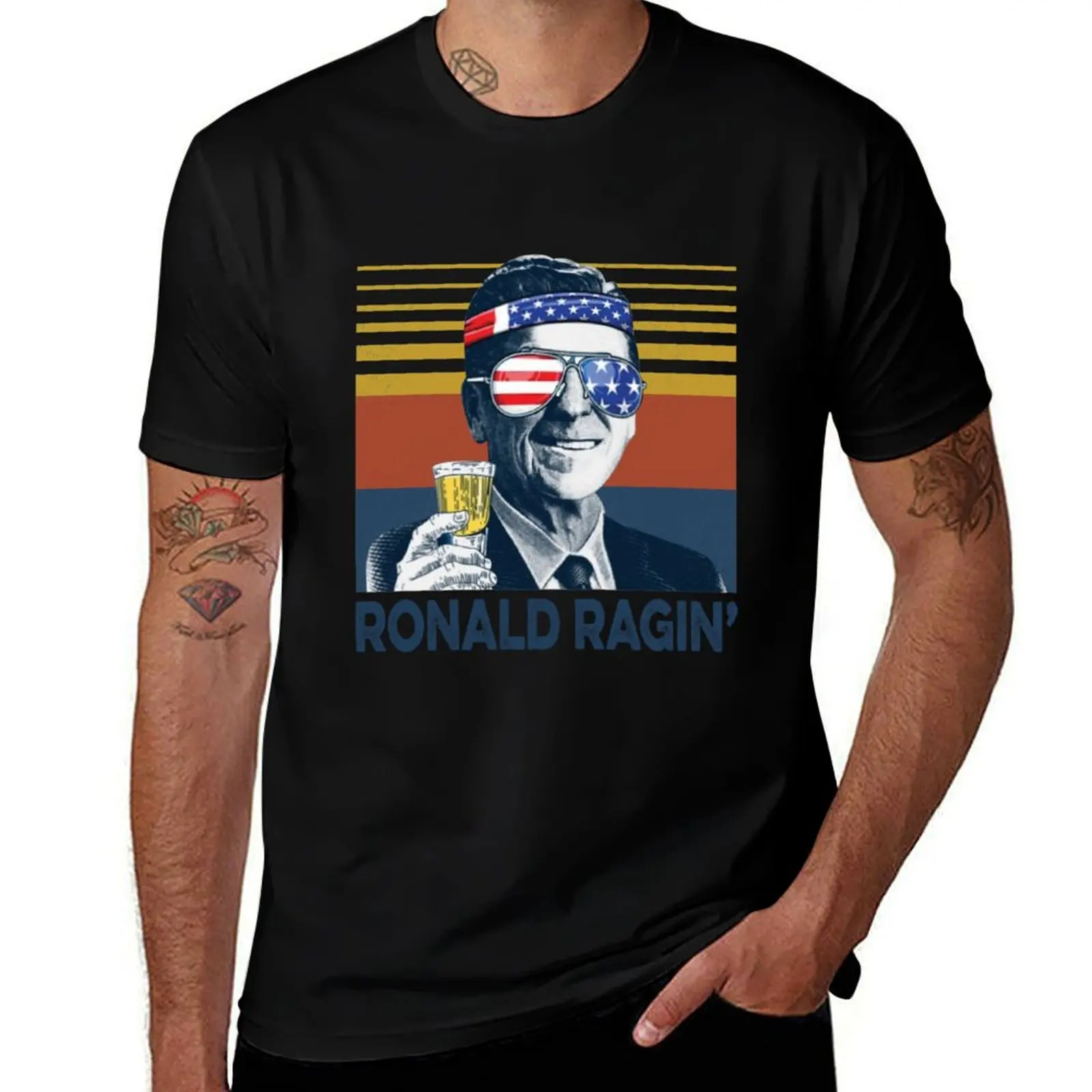 

Ronald Ragin' Ronald Reagan Drink Beer Vintage 4th of July T-Shirt t shirts with prints T-Shirt