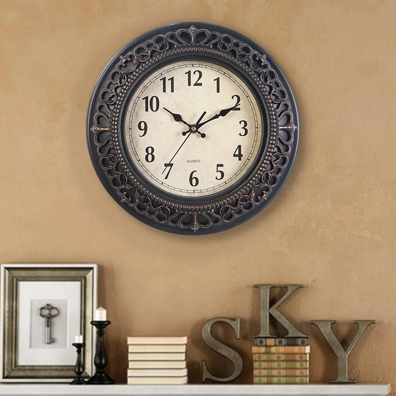 

10 Inch Round Hollow Pattern Retro Wall Clock Living Room Home Decoration Silent Quartz Clock Creative Wall Clock Wall Decoratio